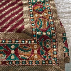 Burgundy and bronze saree and blouse size 40in